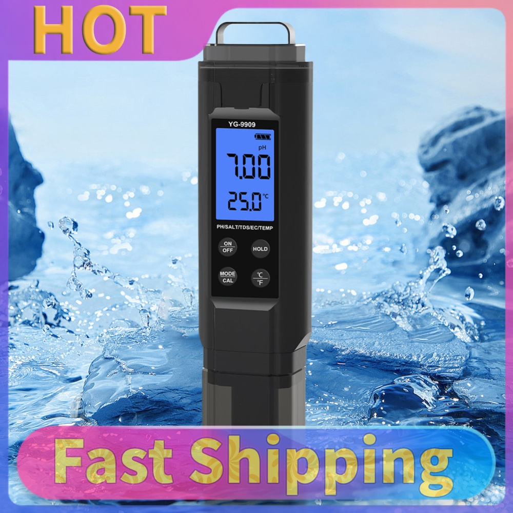 Ph Meter Digital Water Tester - 5 in 1デジタル水質測定ペン。塩分濃度、pH、温度、EC、TDSを測定可能。飲料水、水耕栽培、水槽、プールに最適。