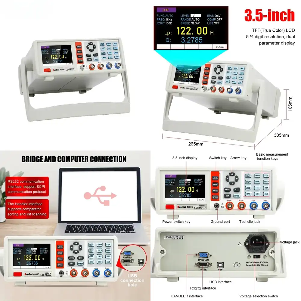 Test Instruments - デジタルLCRメーター デスクトップ型静電容量抵抗インピーダンスインダクタンス測定器 電気ブリッジ部品テスト