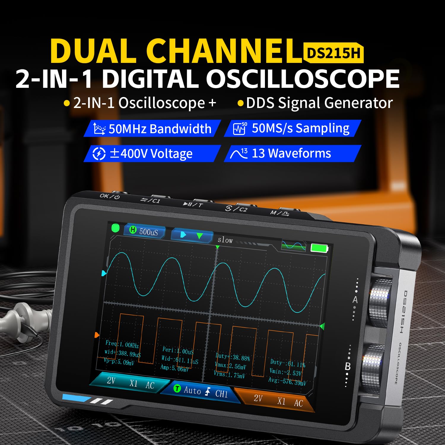 FNIRSI DS215H デジタルオシロスコープ。2チャン - Fnirsi Digital Oscilloscope Handheld のレビューと価格