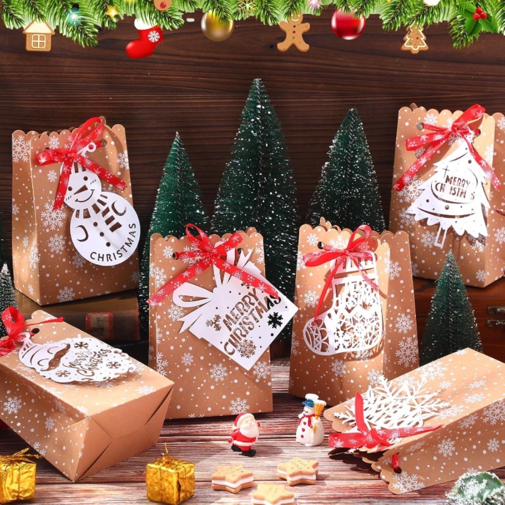 6/12個入り クリスマススノーフレーク柄ペーパーギフトボッ - Packaging のレビューと価格
