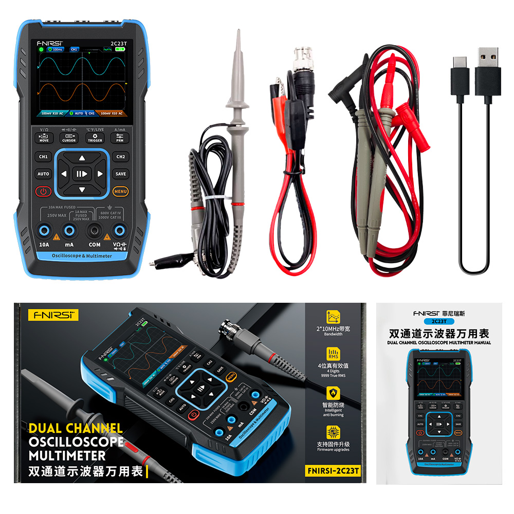 2C23T 3-in-1デジタルオシロスコープ 10MHzデ - Fnirsi Digital Oscilloscope Handheld のレビューと価格