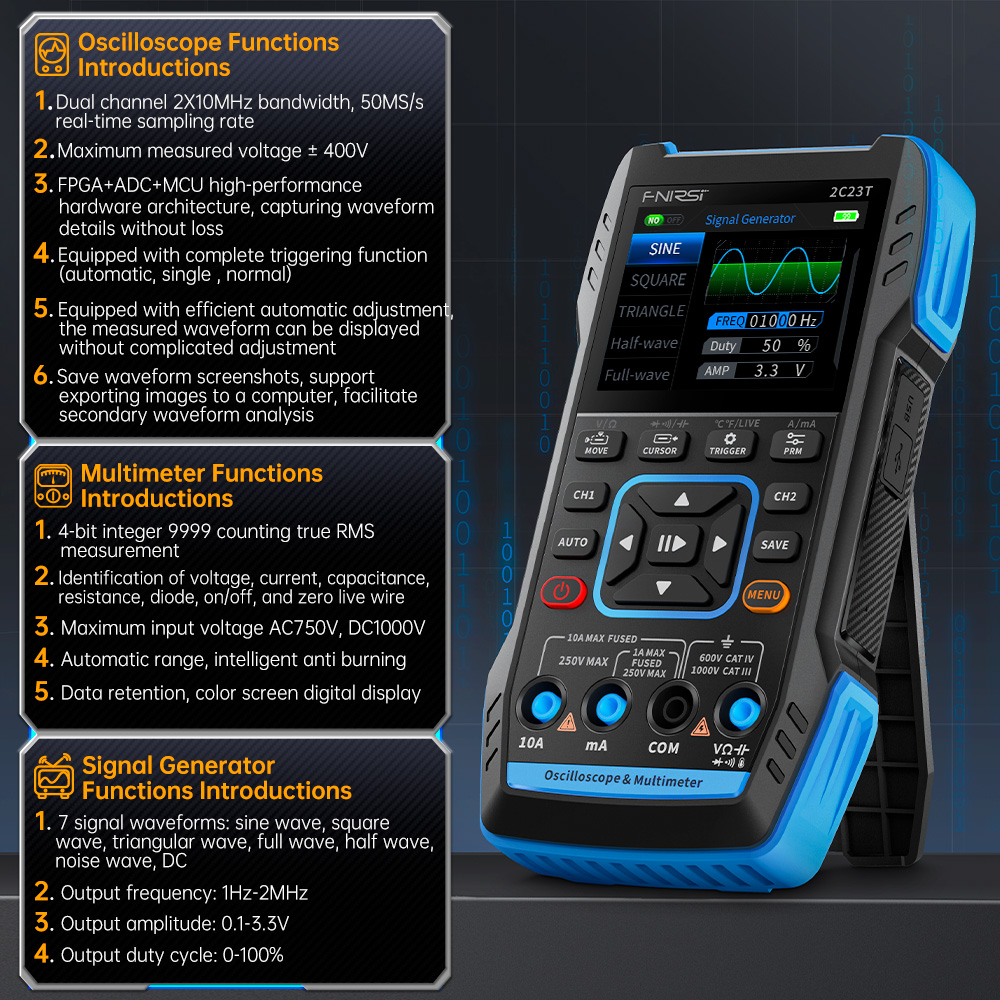 2C23T 3-in-1デジタルオシロスコープ 10MHzデ - Fnirsi Digital Oscilloscope Handheld のレビューと価格
